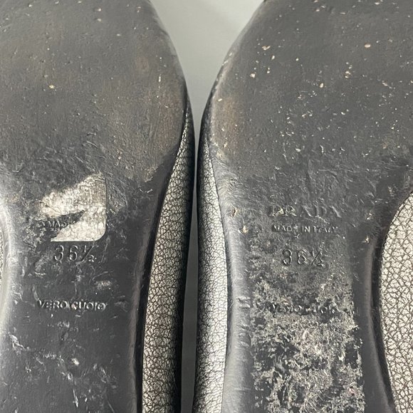Authentic PRADA Pewter Metallic Leather Block Heels, 36 1/2 - Picture 10 of 11